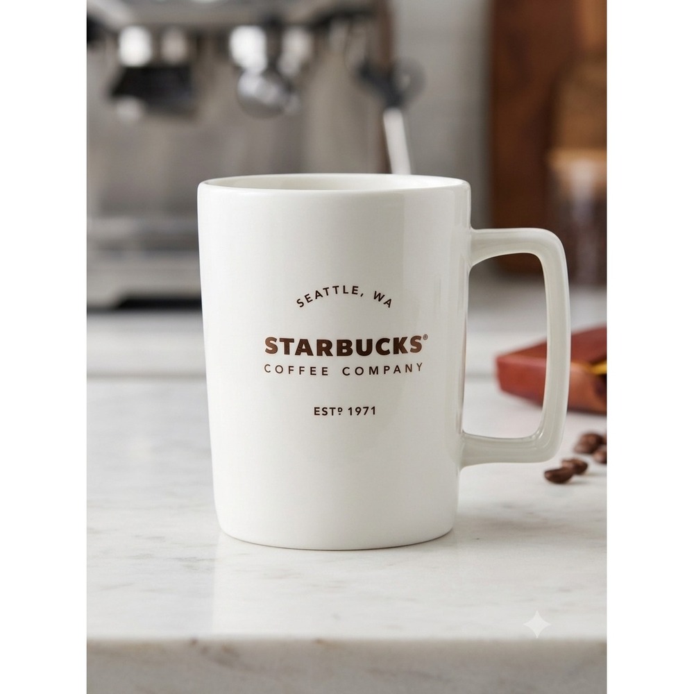 Starbucks Seattle WA Coffee Company 16oz Ceramic Mug White Bronze Est 1971 2016